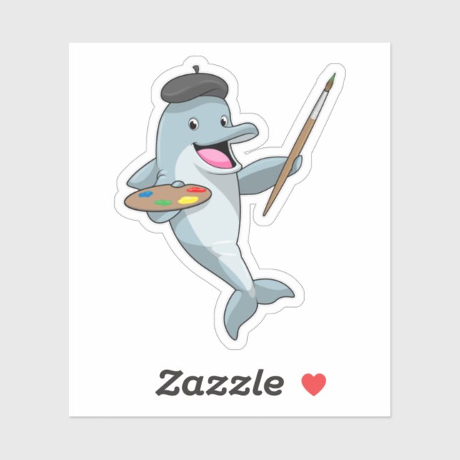 Dolphin as Painter with Paint brush & Colour Sticker (Sheet)