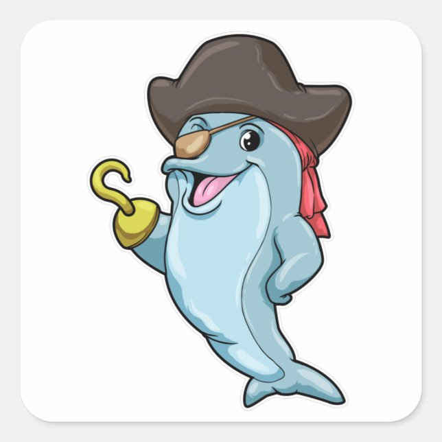 Dolphin as Pirate with Eye patch & Hooked hand Square Sticker (Front)