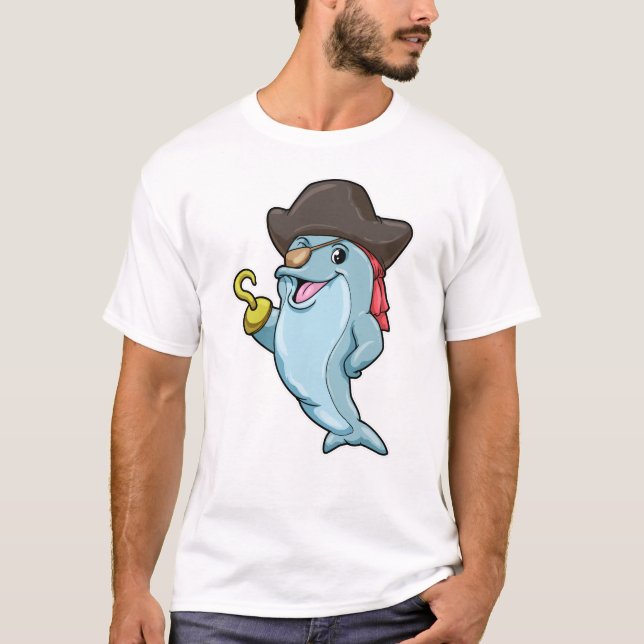 Dolphin as Pirate with Eye patch & Hooked hand T-Shirt (Front)