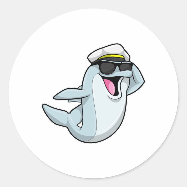 Dolphin as Policeman with Police hat Classic Round Sticker (Front)