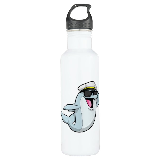 Dolphin as Policeman with Police hat Stainless Steel Water Bottle (Front)