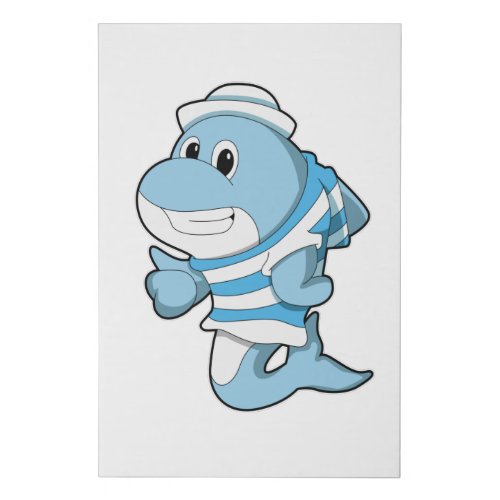 Dolphin as Sailor with Sailor hat Faux Canvas Print