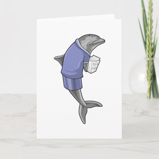 Dolphin as Secretary with Stack of paper Card (Front)