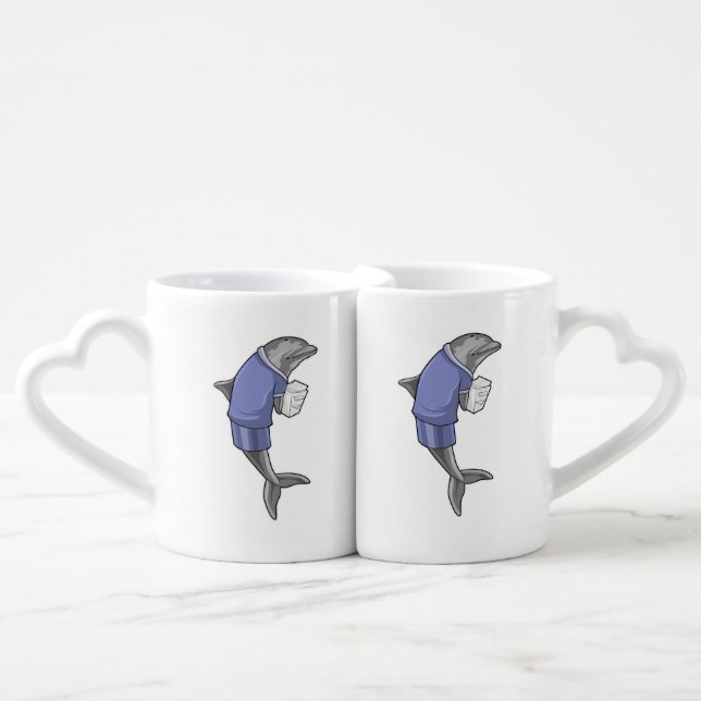 Dolphin as Secretary with Stack of paper Coffee Mug Set (Front Nesting)