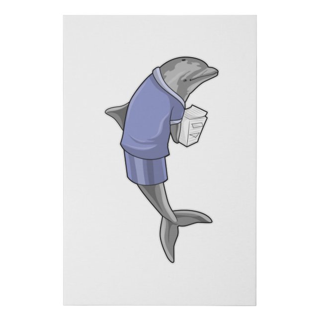 Dolphin as Secretary with Stack of paper Faux Canvas Print (Front)