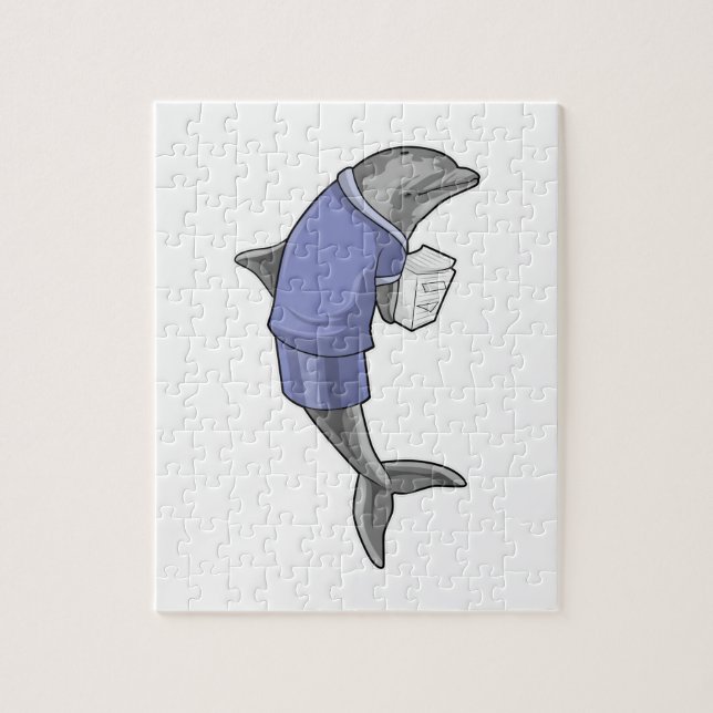 Dolphin as Secretary with Stack of paper Jigsaw Puzzle (Vertical)