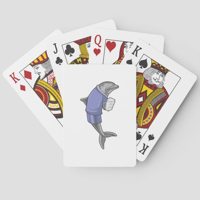 Dolphin as Secretary with Stack of paper Poker Cards (Back)