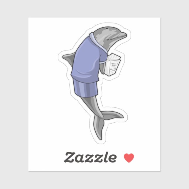 Dolphin as Secretary with Stack of paper Sticker (Sheet)
