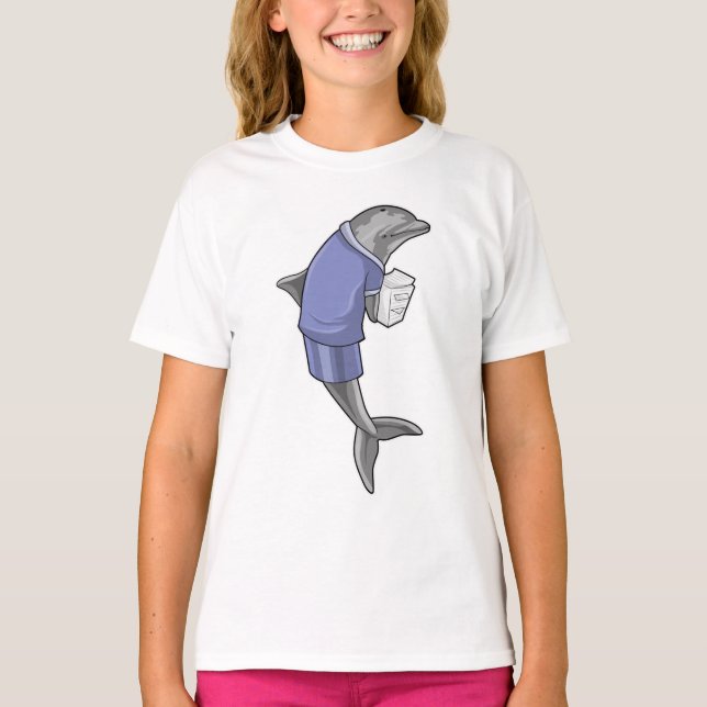 Dolphin as Secretary with Stack of paper T-Shirt (Front)