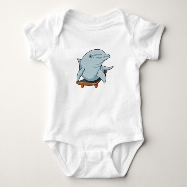 Dolphin as Skater with Skateboard Baby Bodysuit (Front)