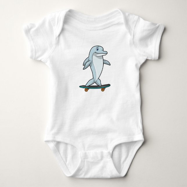 Dolphin as Skater with Skateboard Baby Bodysuit (Front)