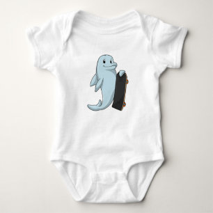 Dolphin as Skater with Skateboard Baby Bodysuit