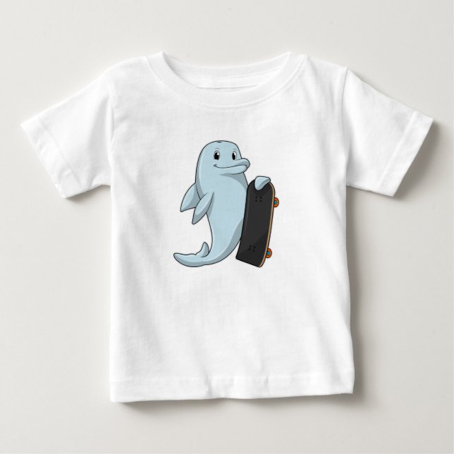 Dolphin as Skater with Skateboard Baby T-Shirt (Front)