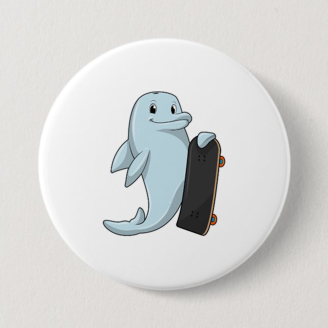 Dolphin as Skater with Skateboard Button (Front)