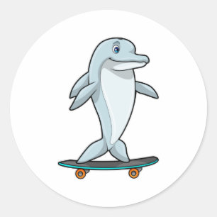 Dolphin as Skater with Skateboard Classic Round Sticker