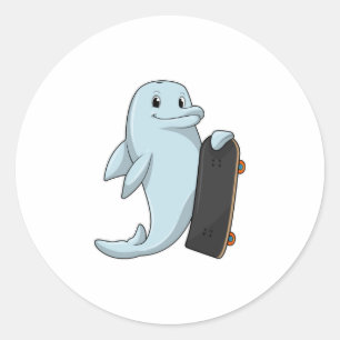 Dolphin as Skater with Skateboard Classic Round Sticker