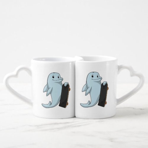 Dolphin as Skater with Skateboard Coffee Mug Set