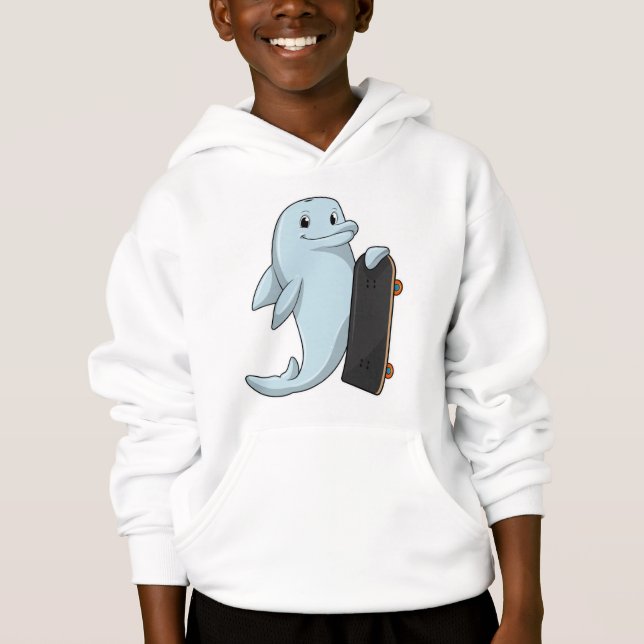 Dolphin as Skater with Skateboard Hoodie (Front)