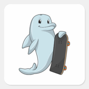 Dolphin as Skater with Skateboard Square Sticker