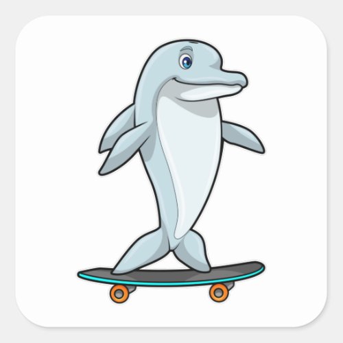 Dolphin as Skater with Skateboard Square Sticker