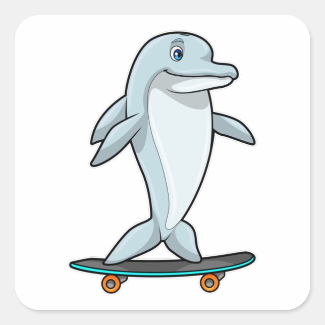 Dolphin as Skater with Skateboard Square Sticker (Front)