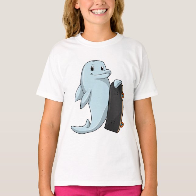 Dolphin as Skater with Skateboard T-Shirt (Front)