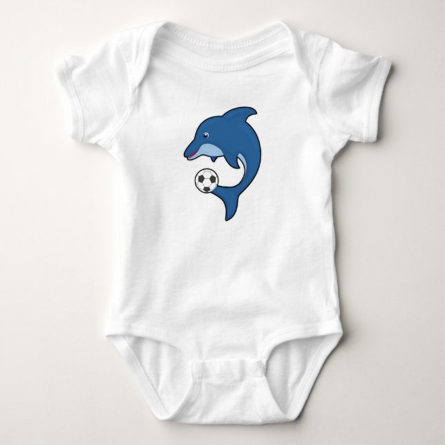 Dolphin as Soccer player with Soccer ball Baby Bodysuit (Front)