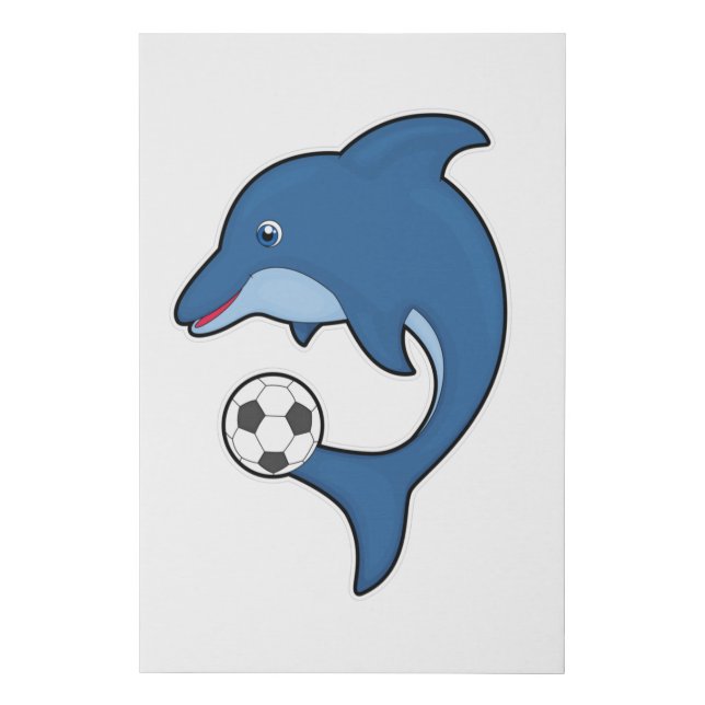 Dolphin as Soccer player with Soccer ball Faux Canvas Print (Front)