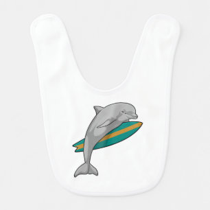 Dolphin as Surfer with Surfboard Baby Bib