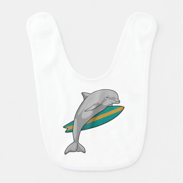 Dolphin as Surfer with Surfboard Baby Bib (Front)
