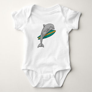 Dolphin as Surfer with Surfboard Baby Bodysuit