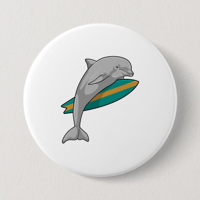 Dolphin as Surfer with Surfboard Button (Front)