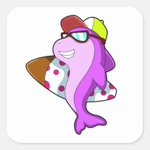 Dolphin as Surfer with Surfboard  Cap Square Sticker