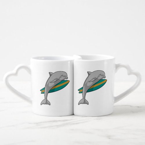 Dolphin as Surfer with Surfboard Coffee Mug Set