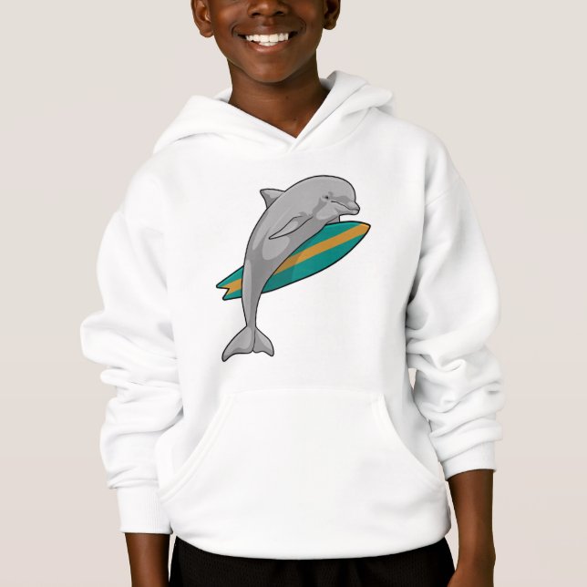 Dolphin as Surfer with Surfboard Hoodie (Front)