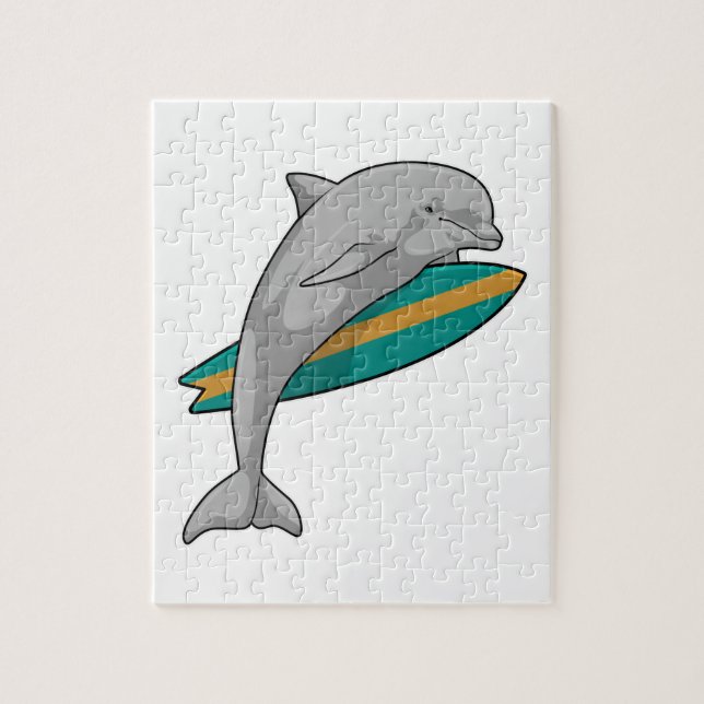 Dolphin as Surfer with Surfboard Jigsaw Puzzle (Vertical)