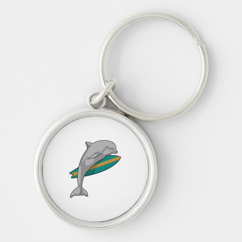 Dolphin as Surfer with Surfboard Keychain