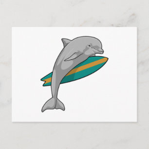 Dolphin as Surfer with Surfboard Postcard