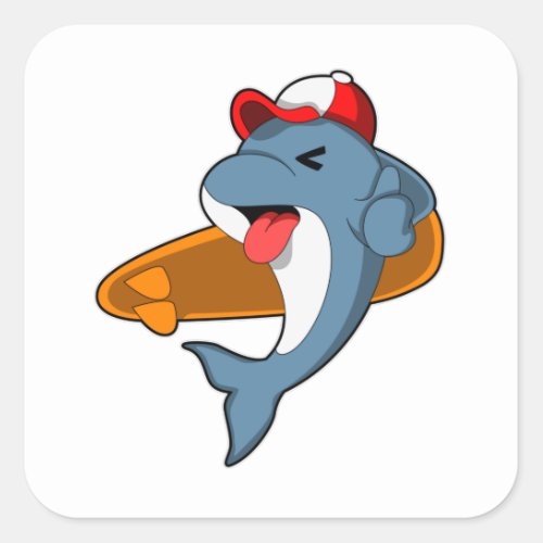Dolphin as Surfer with Surfboard Square Sticker