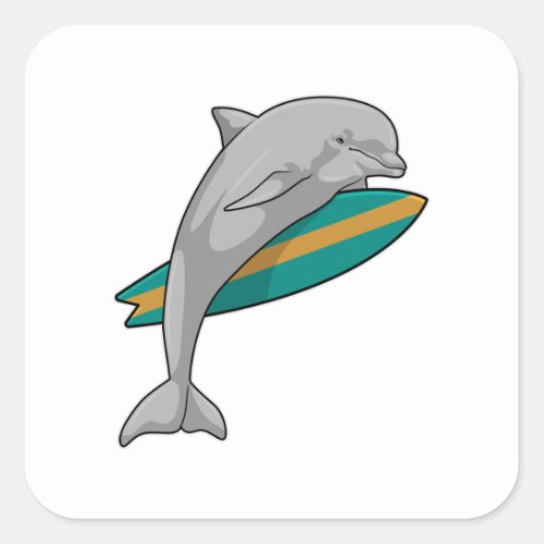 Dolphin as Surfer with Surfboard Square Sticker