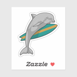 Dolphin as Surfer with Surfboard Sticker