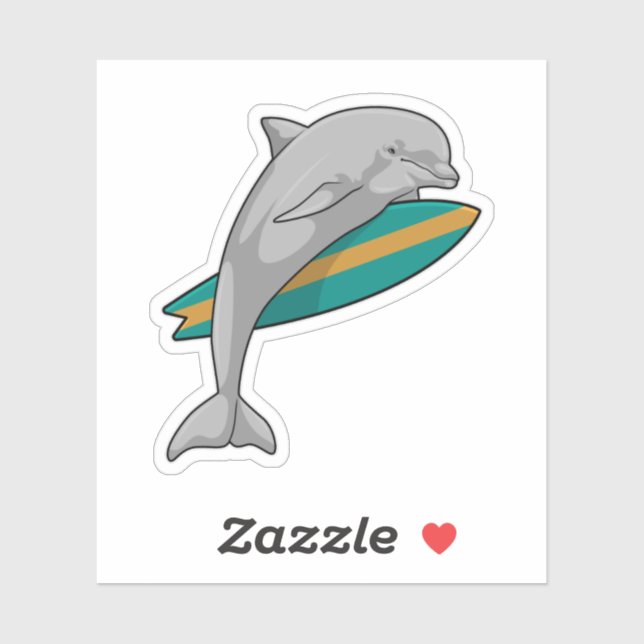 Dolphin as Surfer with Surfboard Sticker (Sheet)