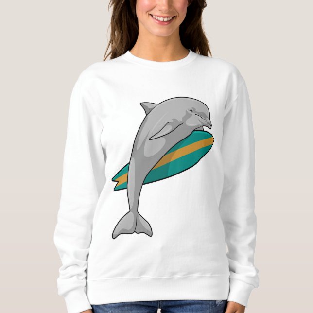 Dolphin as Surfer with Surfboard Sweatshirt (Front)
