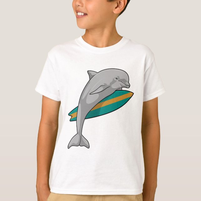 Dolphin as Surfer with Surfboard T-Shirt (Front)