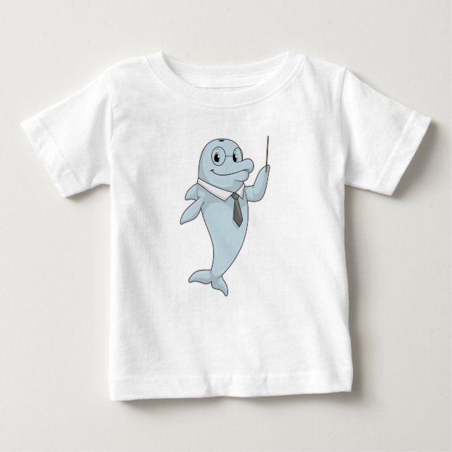 Dolphin as Teacher with Pointer Baby T-Shirt (Front)