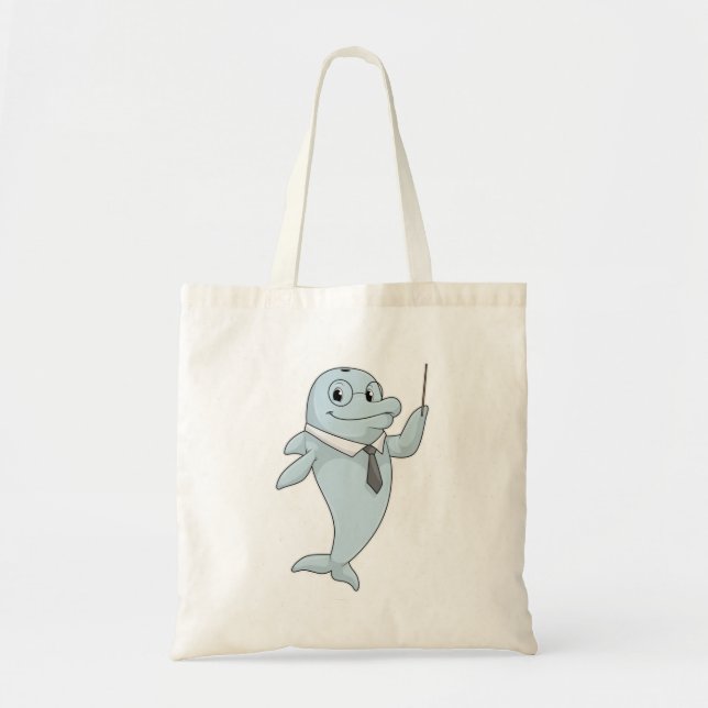 Dolphin as Teacher with Pointer Tote Bag (Front)