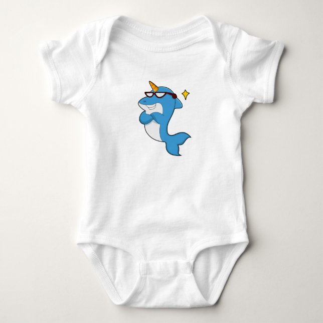 Dolphin as Unicorn with Glasses.PNG Baby Bodysuit (Front)