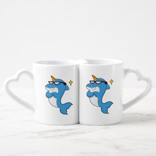 Dolphin as Unicorn with GlassesPNG Coffee Mug Set