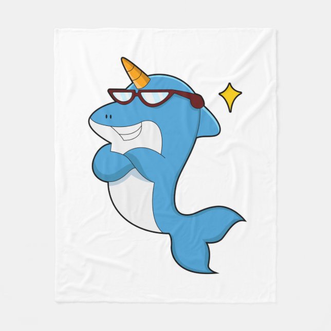 Dolphin as Unicorn with Glasses.PNG Fleece Blanket (Front)