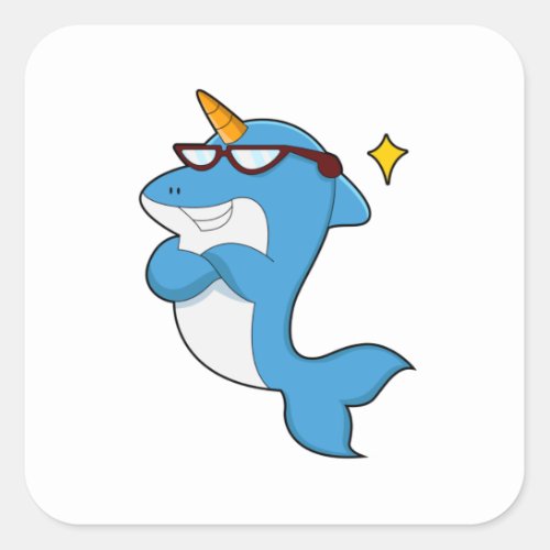 Dolphin as Unicorn with GlassesPNG Square Sticker